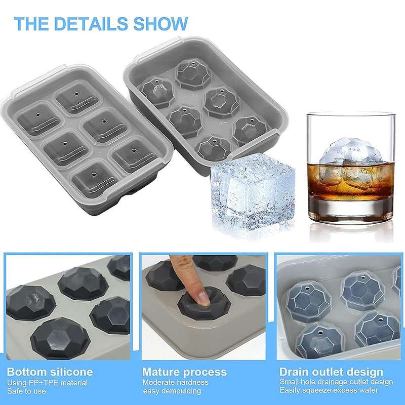 Large Ice-cube Trays with Lids Silicone Combo Grey 2pcs