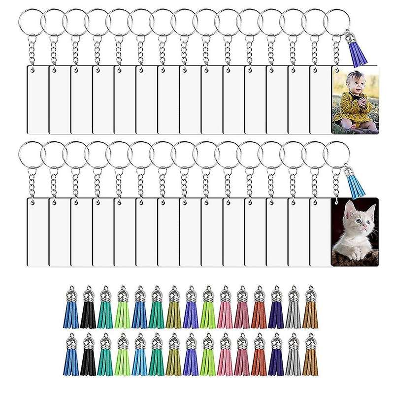 30 Sets Acrylic Keychain Blanks Acrylic Key Ring Circles with Hole