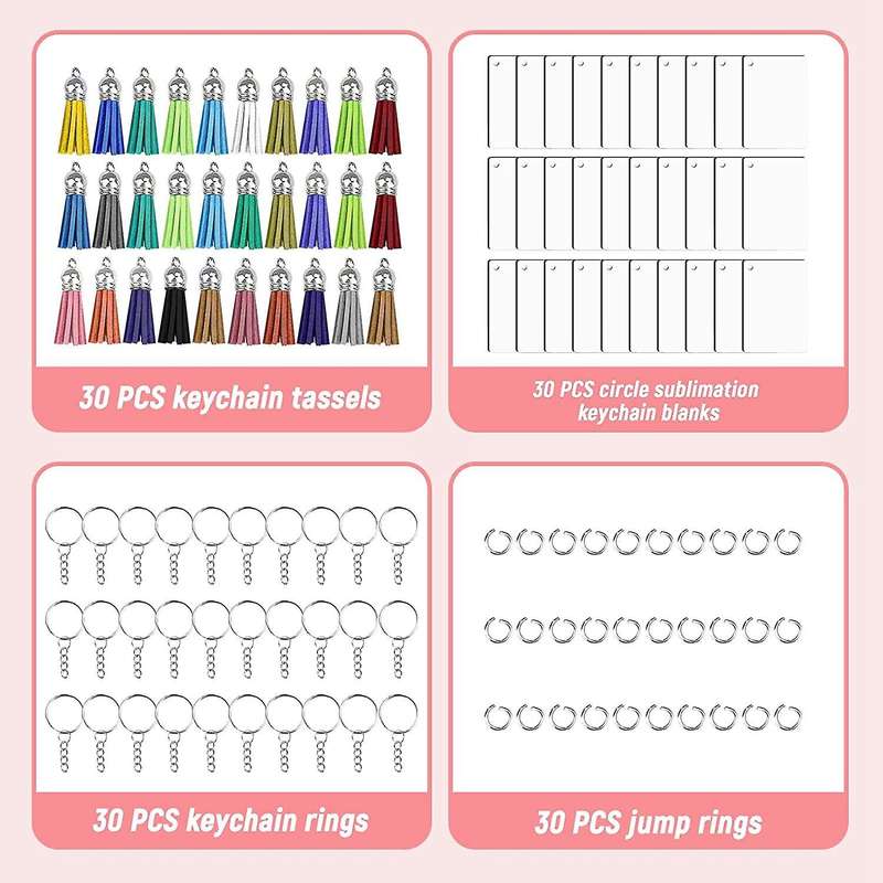 30 Sets Acrylic Keychain Blanks Acrylic Key Ring Circles with Hole