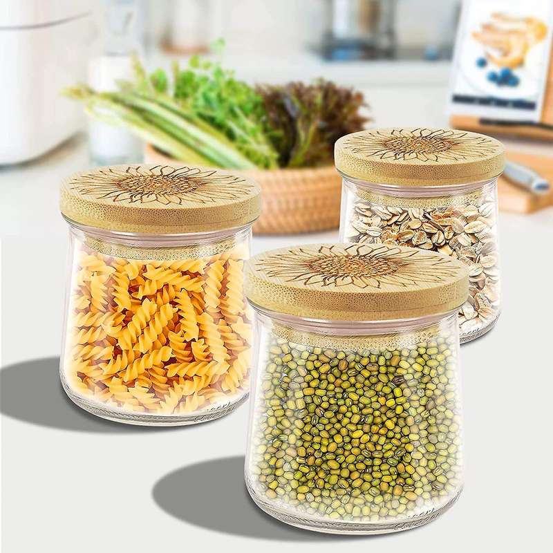 Jar Lids Round Reusable Bamboo Wooden Lids Bamboo Lids Flowers 6pcs