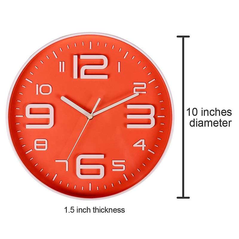 3d Number Quiet Wall Clocks Battery Operated 10 Inch Red