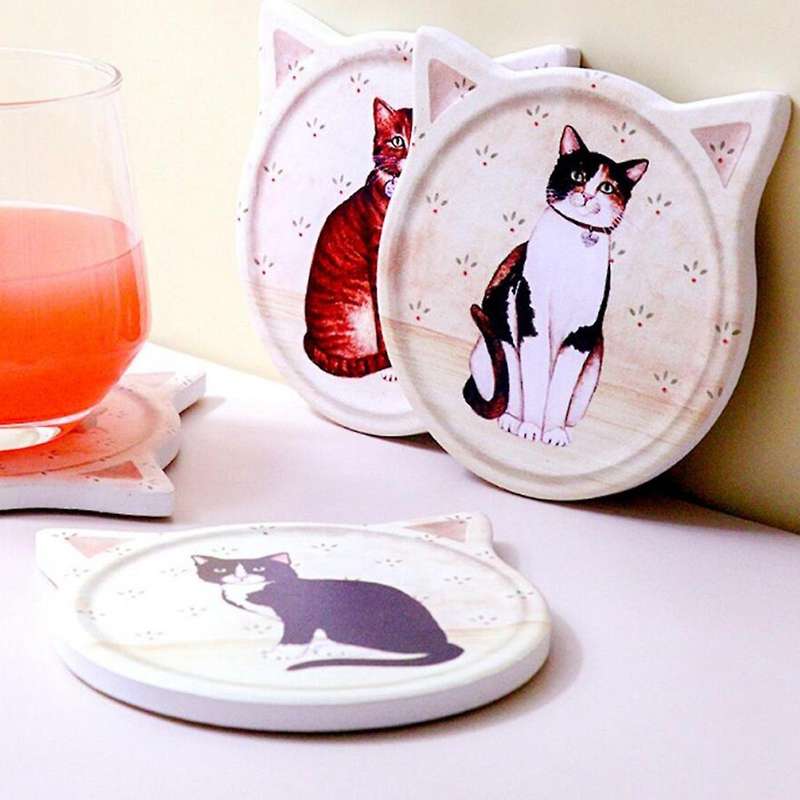 4 Pcs Absorbent Coaster Ceramic Coffee Coaster Cat Style Tea Coaster