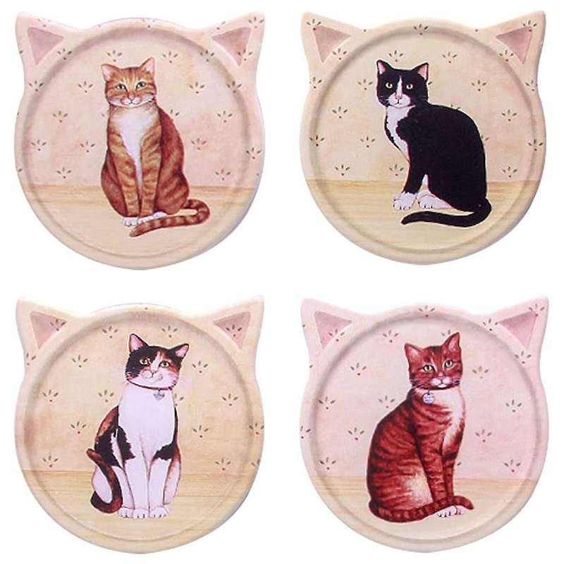 4 Pcs Absorbent Coaster Ceramic Coffee Coaster Cat Style Tea Coaster