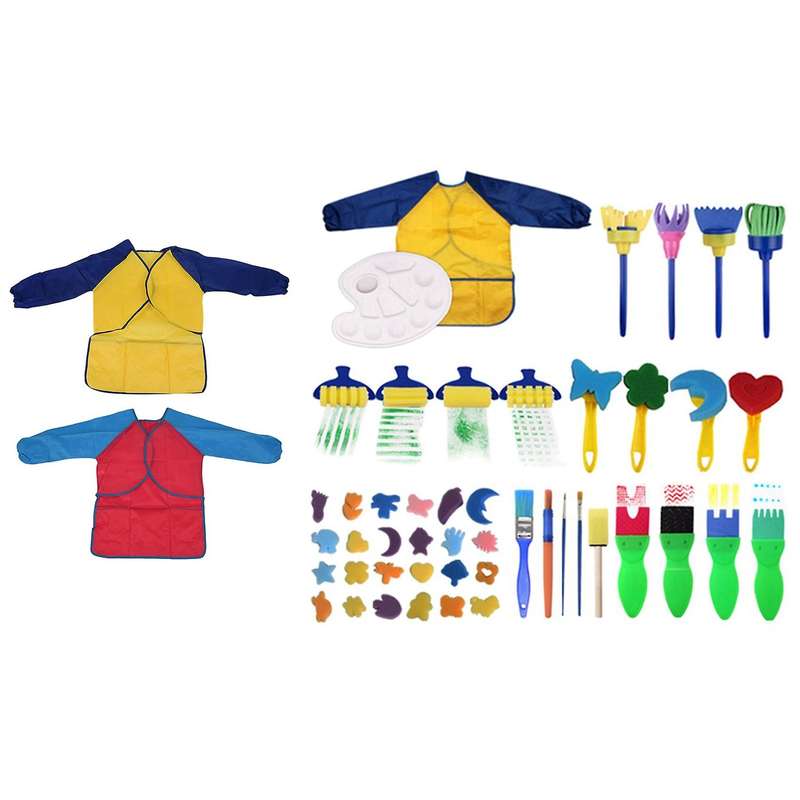 47 Pcs Children Sponge Painting Brushes Set Paint Apron Toys