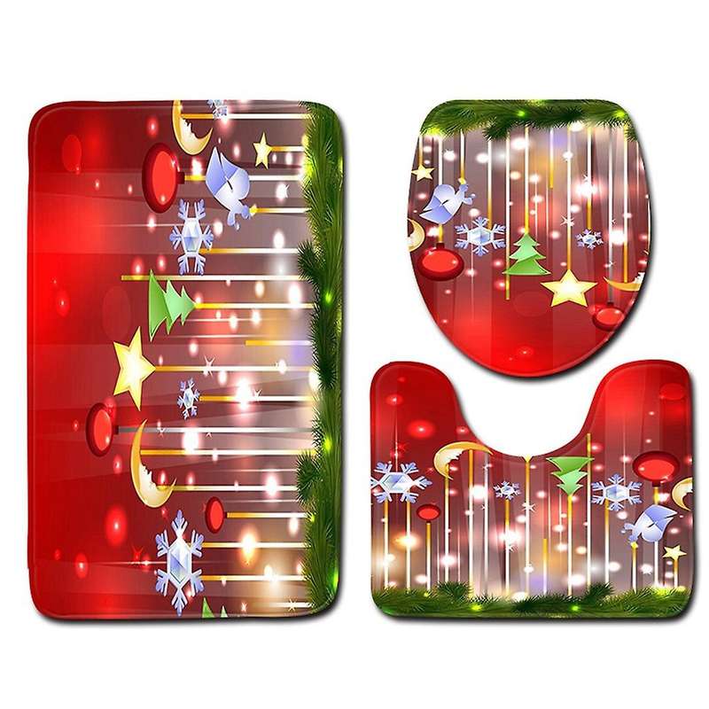3 Pcs Bathroom Rug Mats Set with Contour Mat Toilet Lid Cover