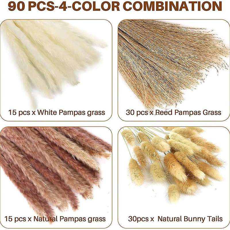 90 Pcs Natural Dried Pampas Grass, for Home Decor, Boho Decor,wedding