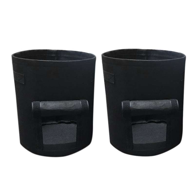 2 Pcs Felt 10 Gallon Nonwoven Fabric Vegetable Growing Bags(black)