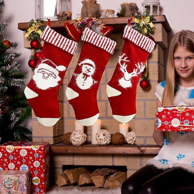 Christmas Stocking, 3 Pack Xmas Fireplace Socks Candy Gift Bag