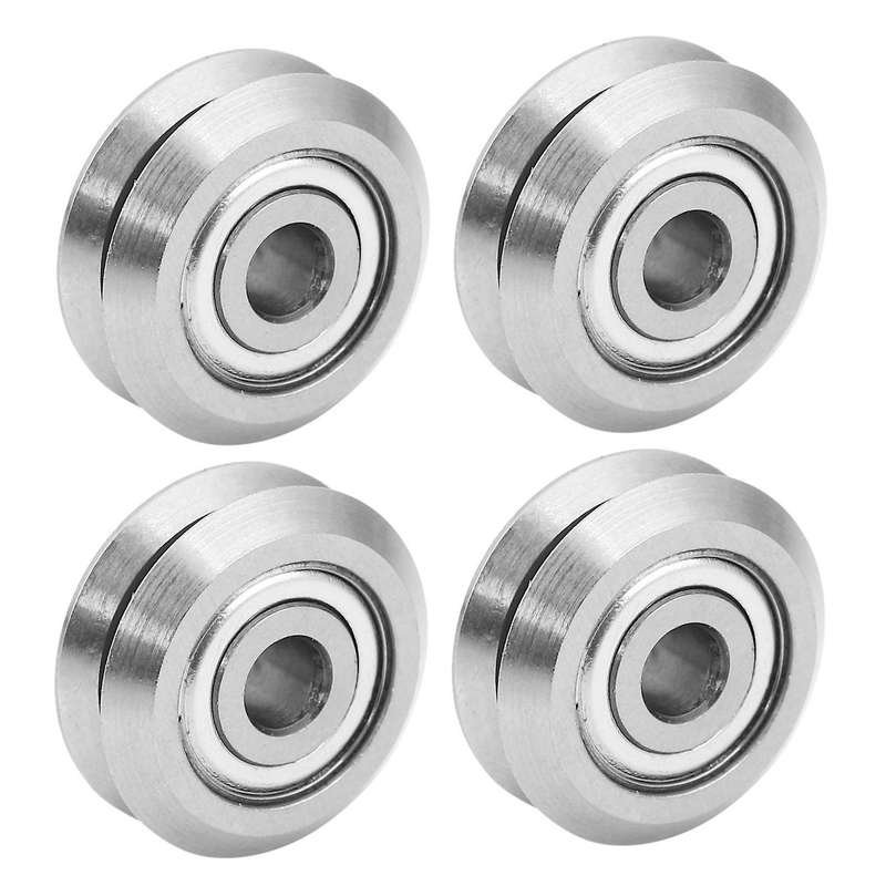 4x W1 Deep V Groove W-rail Track Pulley Rollers Ball Bearings Steel