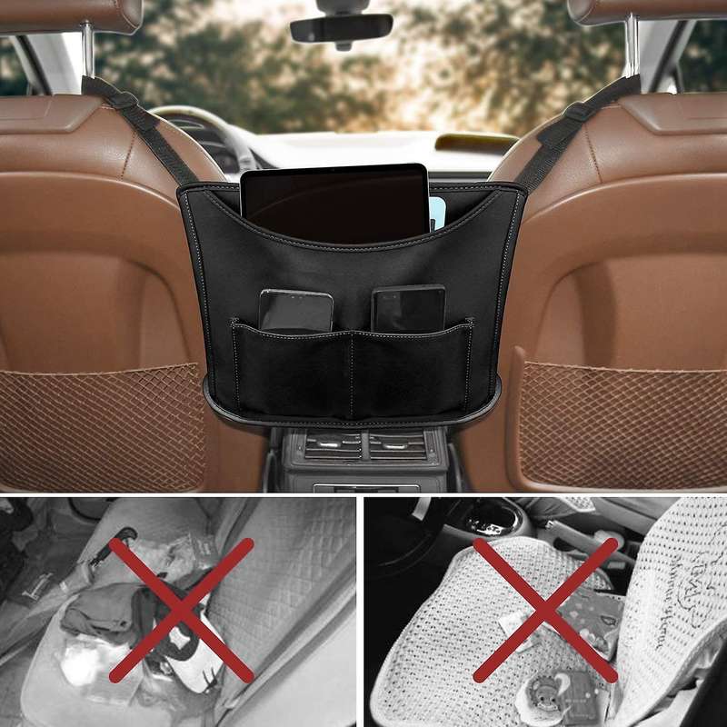 Car Net Pocket Handbag Holder,car Purse Holder Between Seats(black)