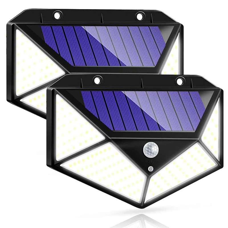 2 Pcs Solar Lights,100 Led Security Waterproof Wall Light for Garden
