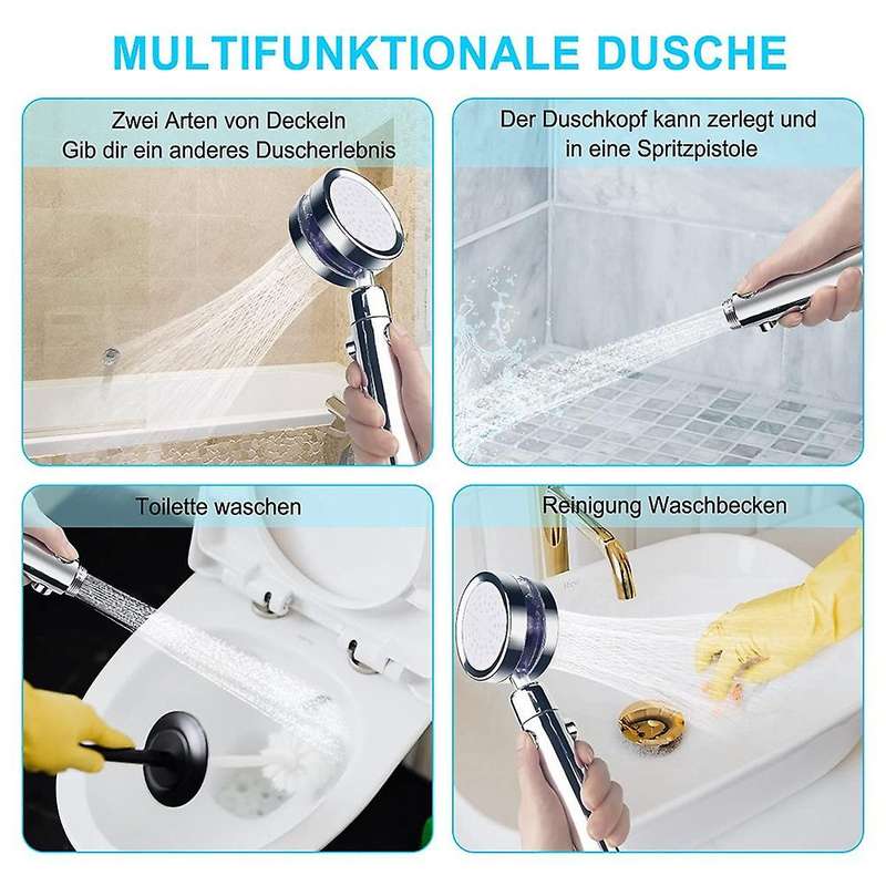 Shower Head Pressure Increase Shower Head with 1.5m Hose Silver