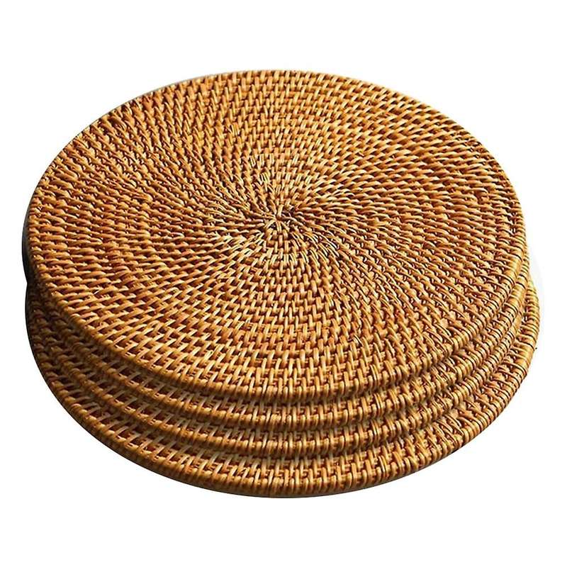 4 Pack Handmade Rattan Coasters Tea Coffee Mug Drinks Holder Natural