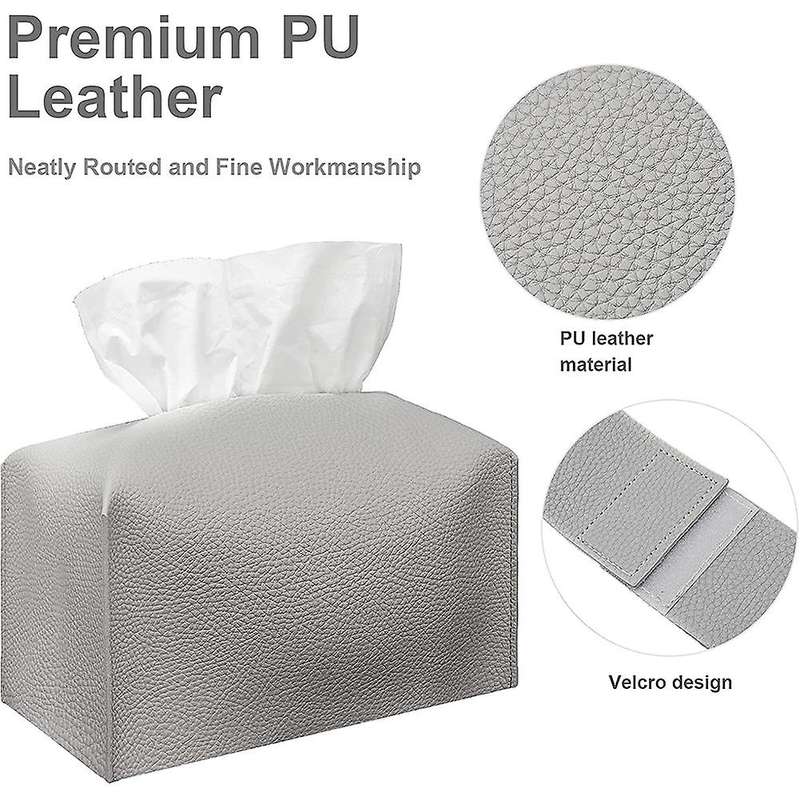 2 Pieces Pu Leather Rectangle Tissue Box Light Gray+white