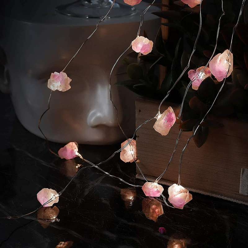Natural Fluorite String Lights for Party Indoor Christmas Decor Pink