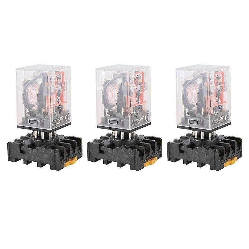 3x Mk2p-i Clear Shell Dpdt Ac220v Coil Power Relay Socket Base