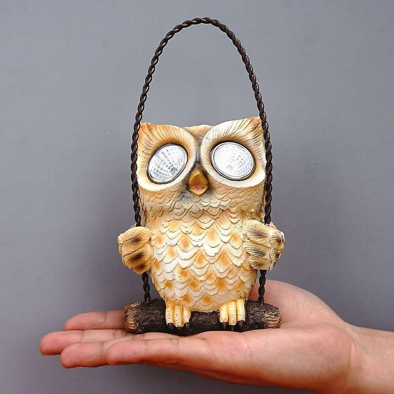 Outdoor Garden Waterproof Owl Shape Sculpture Light Led Lamps Gray