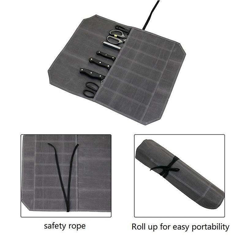 Knife Roll Case, Waxed Canvas Cutlery Knives Holders Protectors - C