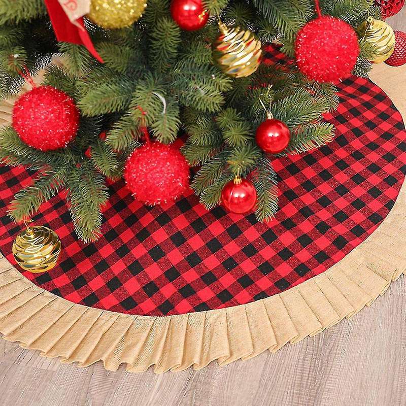 Black and Red Plaid Cloth Tree Skirt Christmas Ornaments 48-inch B