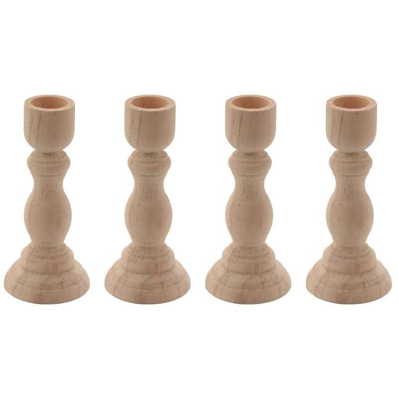 4pcs Unfinished Wood Candlestick Holder for Ready to Stain, Decor