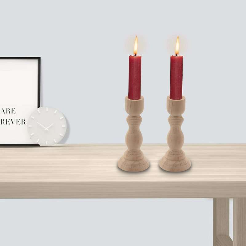 4pcs Unfinished Wood Candlestick Holder for Ready to Stain, Decor