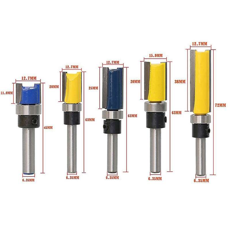 Straight Flush Trim Router Bit Set with 1/4inch Shank Bit (5pcs)