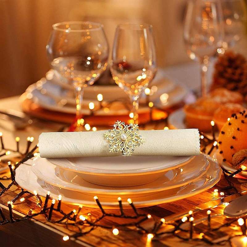 12 Pieces Snowflake Napkin Rings Buckle for Christmas Table Decor