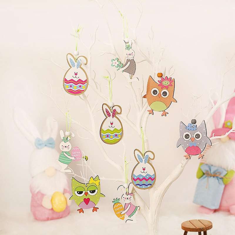 Easter Rabbit Wooden Pendants Wood Diy Decor for Home Kids Gift