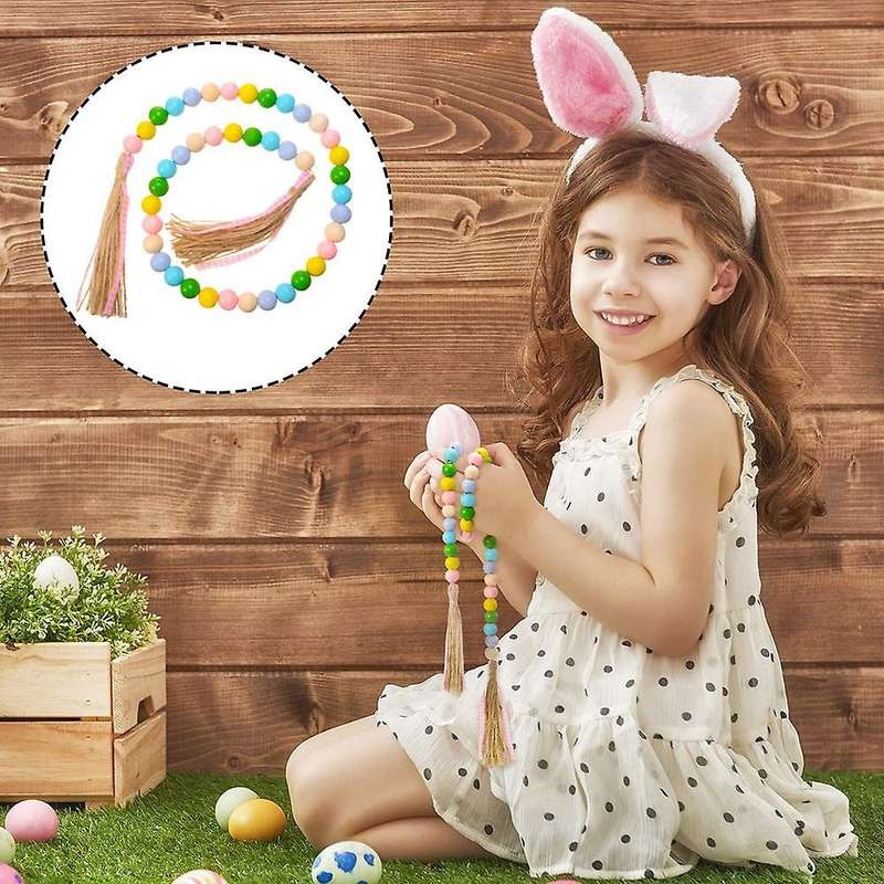 3 Pieces Easter Wood Beads Garland Tassel Garland Farmhouse