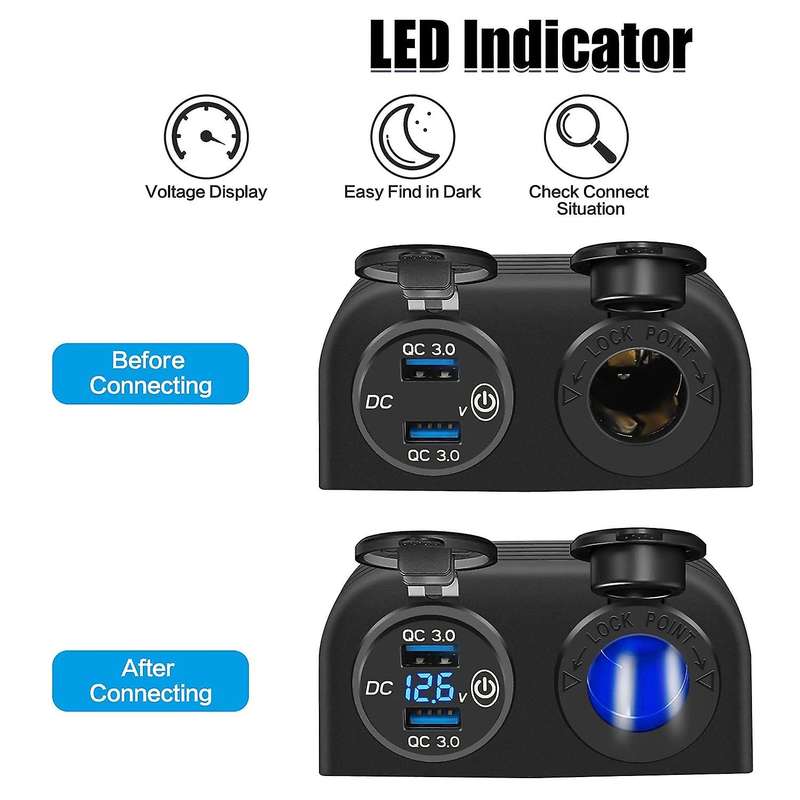 Tent Type Panel Two Hole, Quick Charge 3.0 Dual Usb Car Charger