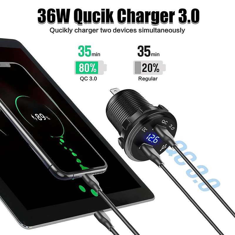 Tent Type Panel Two Hole, Quick Charge 3.0 Dual Usb Car Charger