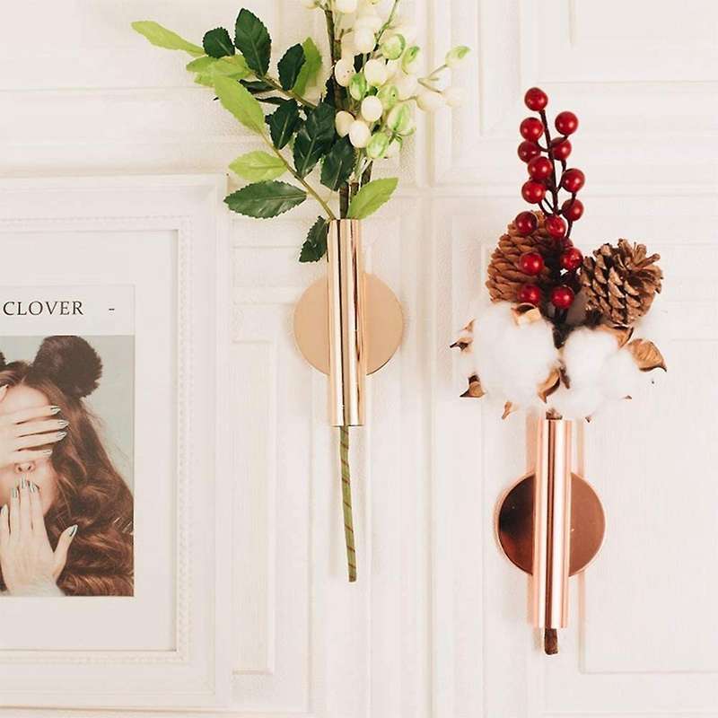 4pcs Wall-mounted Flower Tube Wall Metal Vase Decoration,gold