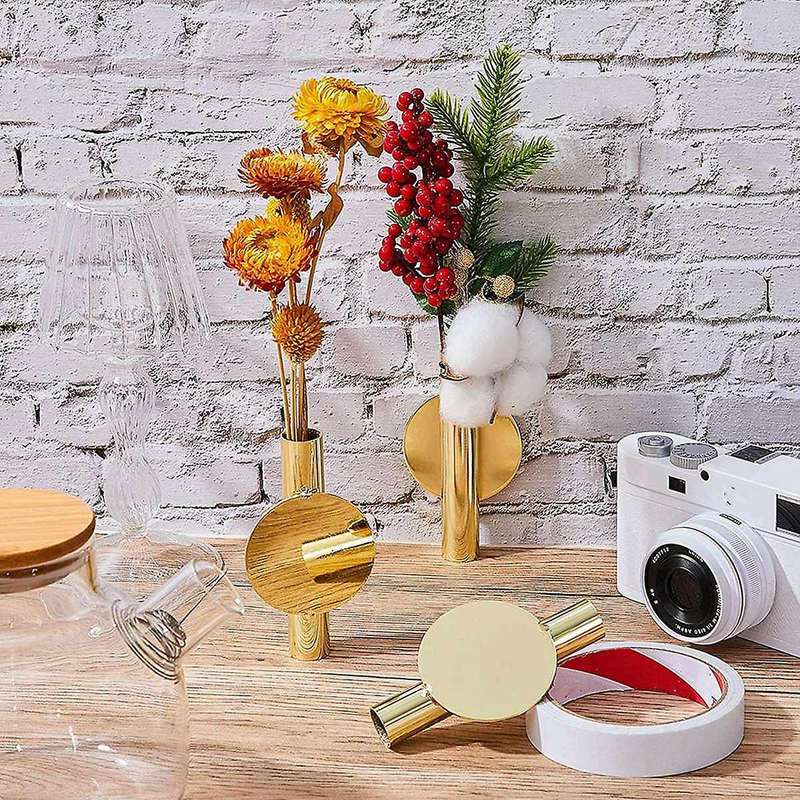 4pcs Wall-mounted Flower Tube Wall Metal Vase Decoration,gold
