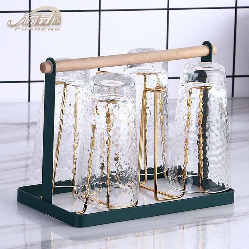 Portable Wrought Iron Six Cup Holder Water Cup Upside Down Drain Rack