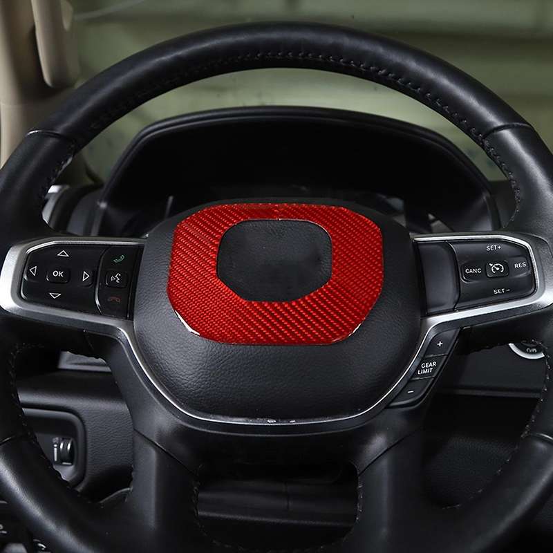 Steering Wheel Cover for Dodge Ram 1500 2018-2022, Red Carbon Fiber