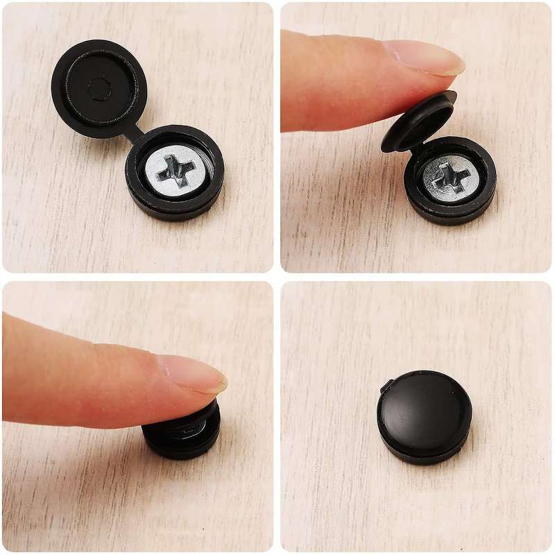 500 Packs Hinged Screw Caps Plastic Fold Washer Flip Tops (black)