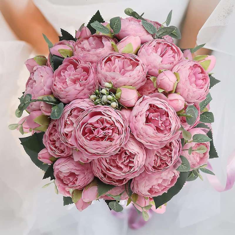 Peonies Artificial Flowers, Small Silk Faux Fake Peony Flower Pink