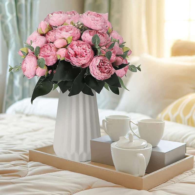 Peonies Artificial Flowers, Small Silk Faux Fake Peony Flower Pink
