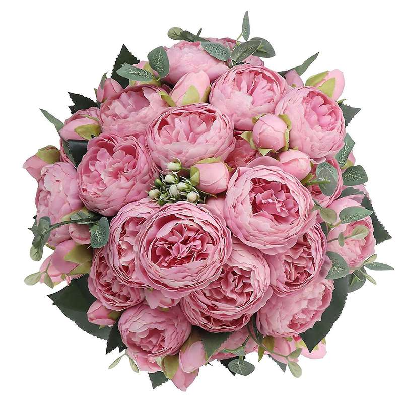 Peonies Artificial Flowers, Small Silk Faux Fake Peony Flower Pink