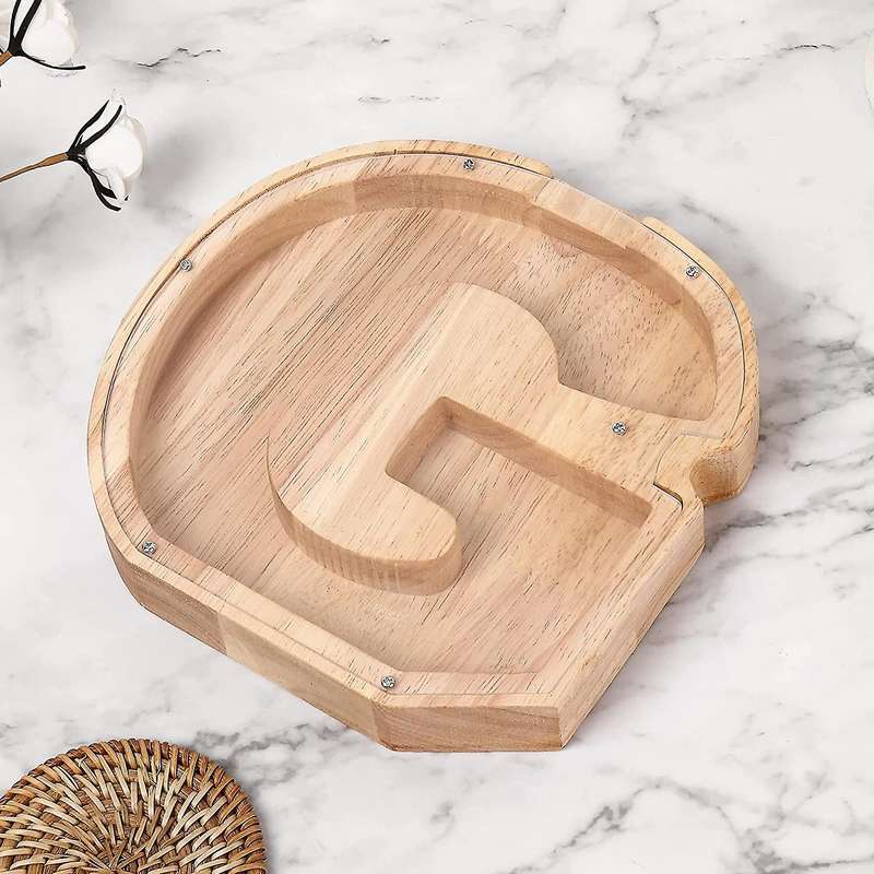 Wooden Personalized Piggy Bank Toy Alphabet for Kids (alphabet-g)