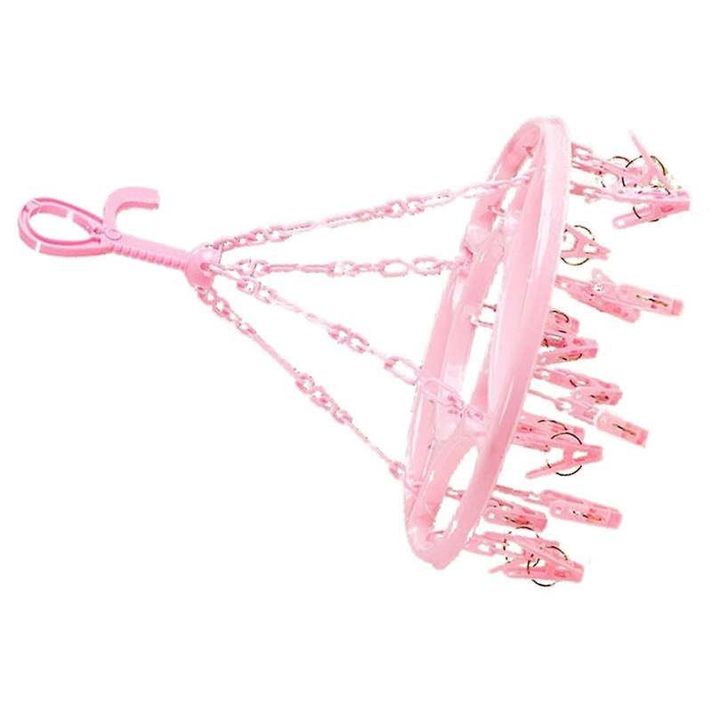 Hanging Dryer 18 Clips Pin Laundry Clothes Hanger Foldable (pink)