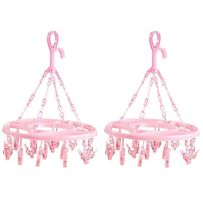 Hanging Dryer 18 Clips Pin Laundry Clothes Hanger Foldable (pink)