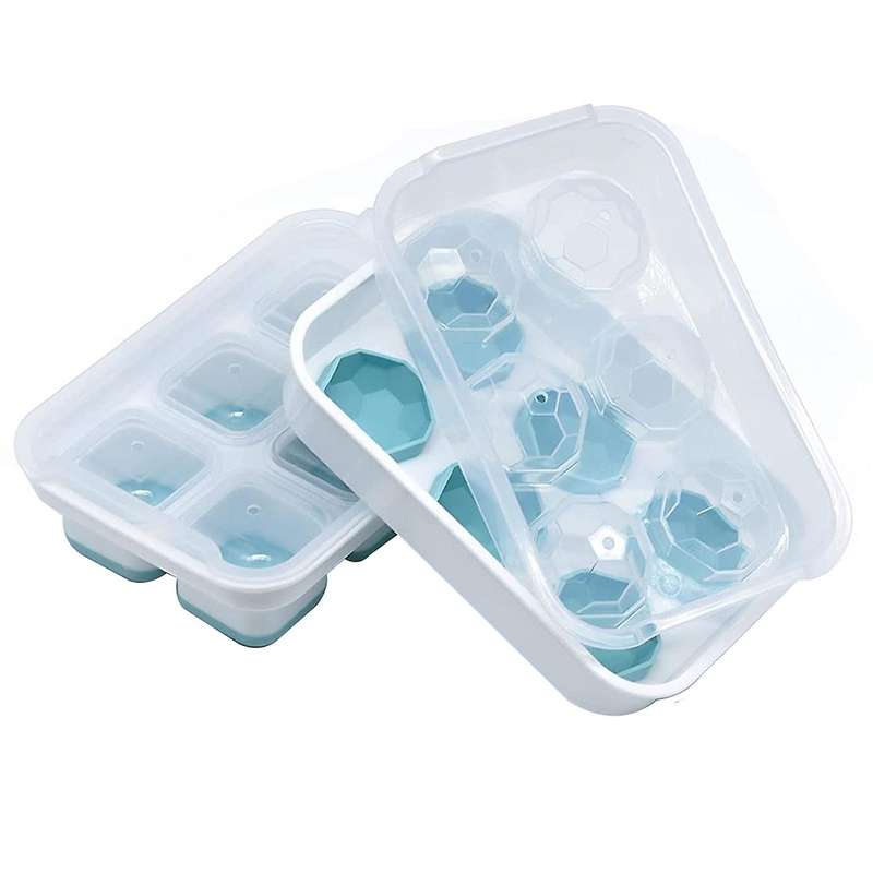 Large Ice-cube Trays with Lids Silicone Combo Blue 2pcs