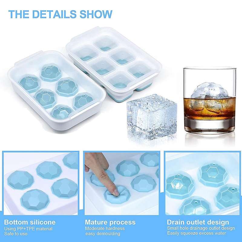 Large Ice-cube Trays with Lids Silicone Combo Blue 2pcs