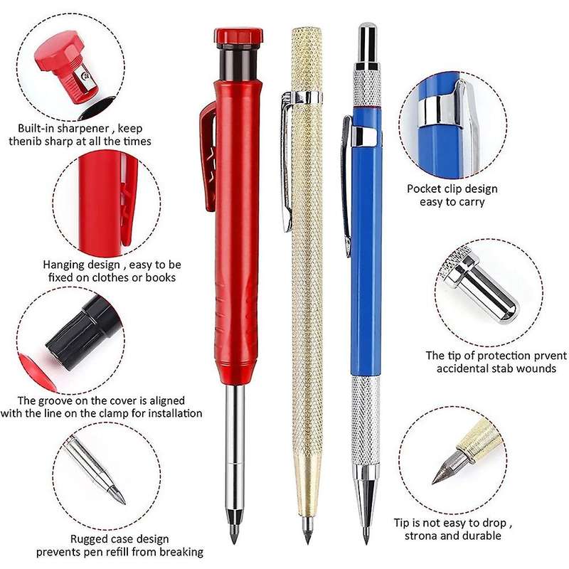 Deep Hole Carpenter Pencils,with Refills,marker Pens,for Woodworking