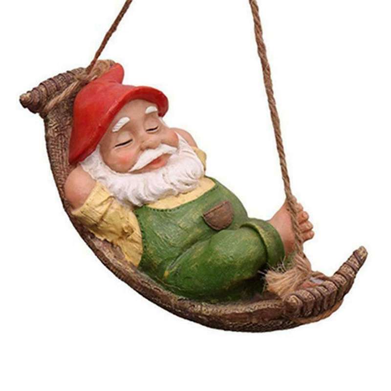 Garden Outdoor Hanging Gnome Statue Waterproof Resin Decoration Green