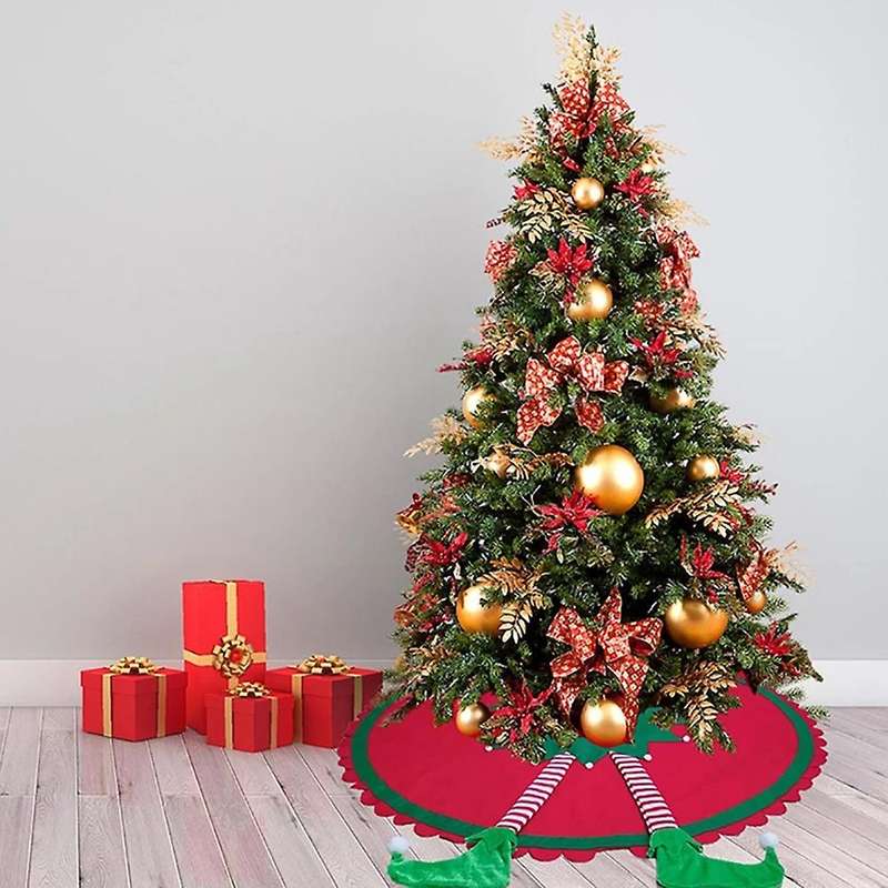 Elf Leg Christmas Tree Skirt Non-woven Red and Green Large Mat