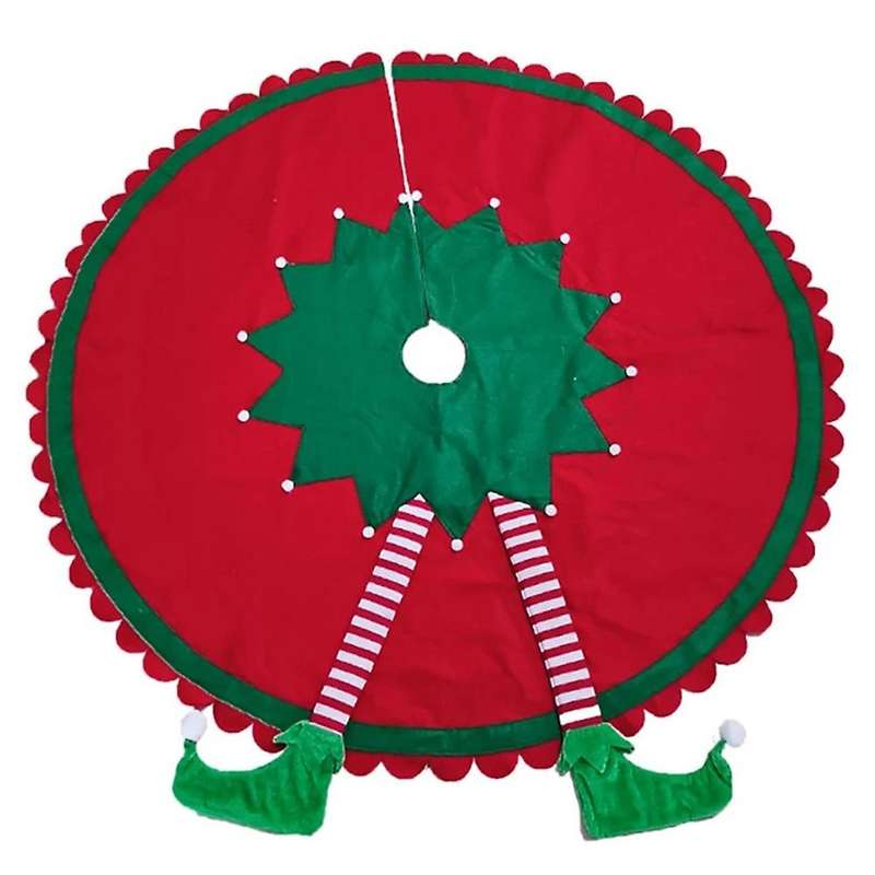 Elf Leg Christmas Tree Skirt Non-woven Red and Green Large Mat