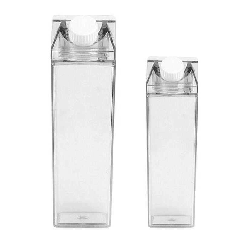 2 Pcs Clear Square Milk Juice Water Bottle Camping Drinking Cup A