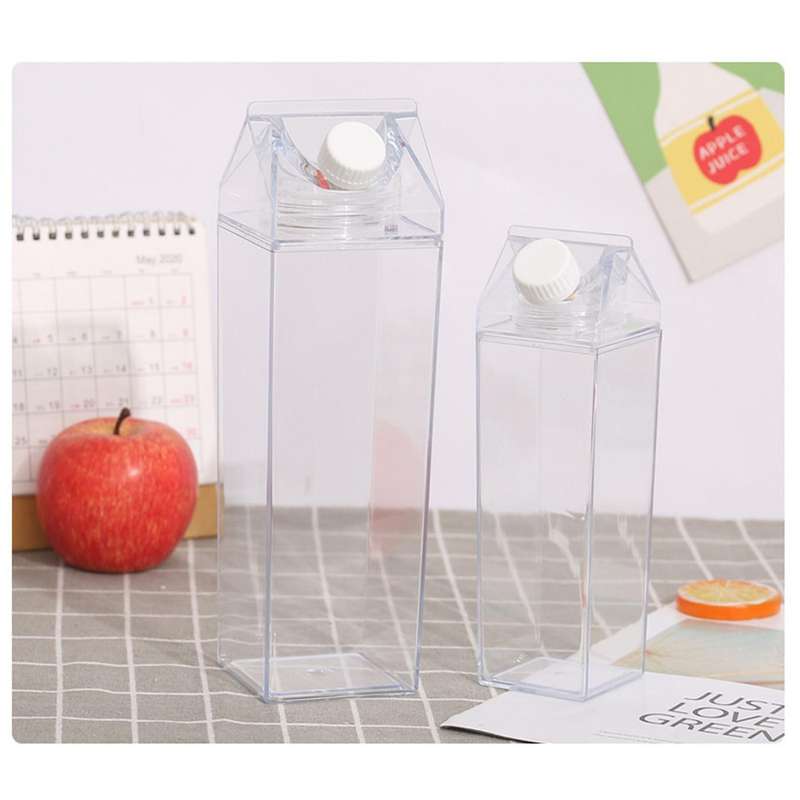 2 Pcs Clear Square Milk Juice Water Bottle Camping Drinking Cup A